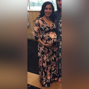 COPY - PinkBlush Maternity Navy Floral Sash Tie Maxi Dress